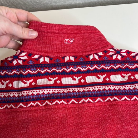 Vineyard Vines 1/4 zip Pullover Sweatshirt with Fair Isle Whale Trim/Accents - S - Picture 5 of 11